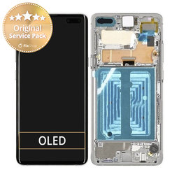 Samsung Galaxy S10 5G G977F - LCD Displej + Dotykové Sklo + Rám + Batéria (Crown Silver) - GH82-20442A Genuine Service Pack