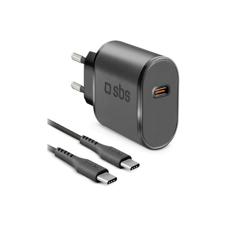 SBS - 15W Nabíjací Adaptér USB-C + Kábel USB-C / USB-C (1m), čierna