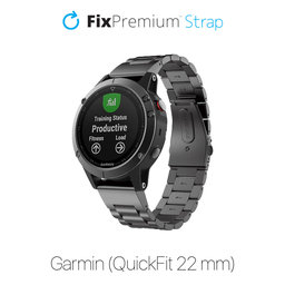 FixPremium - Remienok z Nehrdzavejúcej Ocele pre Garmin (QuickFit 22mm), čierny