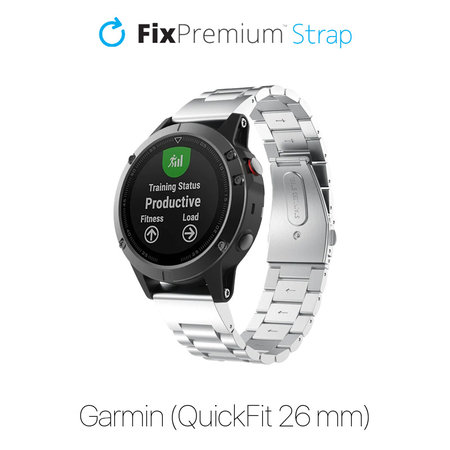 FixPremium - Remienok z Nehrdzavejúcej Ocele pre Garmin (QuickFit 26mm), strieborný