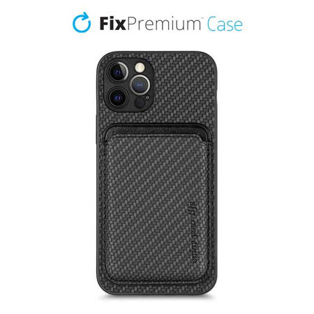 FixPremium - Puzdro Carbon s MagSafe Wallet pre iPhone 12 Pro Max, čierna