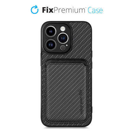 FixPremium - Puzdro Carbon s MagSafe Wallet pre iPhone 13 Pro, čierna