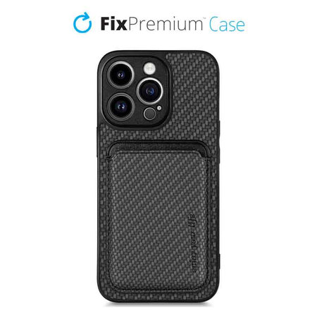 FixPremium - Puzdro Carbon s MagSafe Wallet pre iPhone 14 Pro Max, čierna