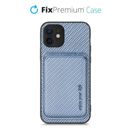 FixPremium - Puzdro Carbon s MagSafe Wallet pre iPhone 12, modrá