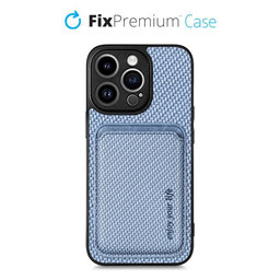 FixPremium - Puzdro Carbon s MagSafe Wallet pre iPhone 13 Pro, modrá