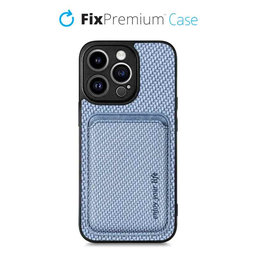 FixPremium - Puzdro Carbon s MagSafe Wallet pre iPhone 13 Pro Max, modrá