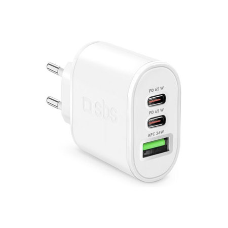 SBS - 65W Nabíjací Adaptér USB (36W), 2x USB-C (65W, 45W), PowerDelivery, biela