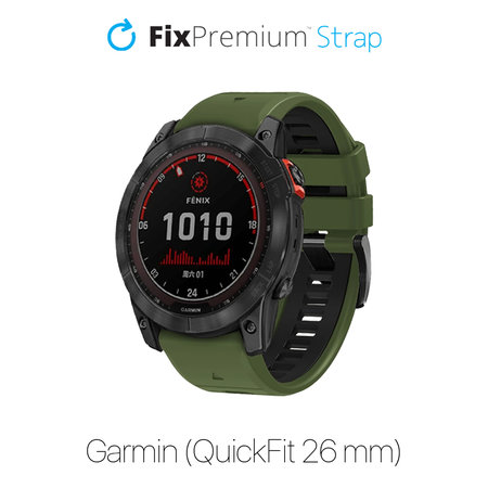 FixPremium - Dvojfarebný Silikónový Remienok pre Garmin (QuickFit 26mm), tmavozelený