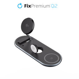 FixPremium - Nabíjací Stojan s Qi2 pre iPhone, Apple Watch a AirPods, čierna