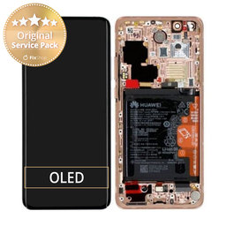 Huawei P40 Pro - LCD Displej + Dotykové Sklo + Rám + Batéria + Senzor Odtlačku Prsta (Blush Gold) - 02353PJL Genuine Service Pack