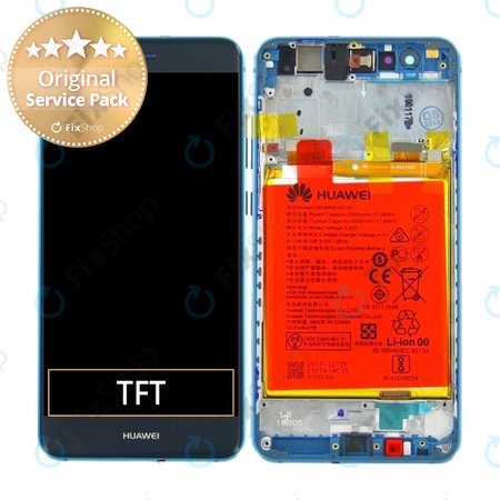 Huawei P10 Lite - LCD Displej + Dotykové Sklo + Rám + Batéria (Sapphire Blue) - 02351FSL Genuine Service Pack