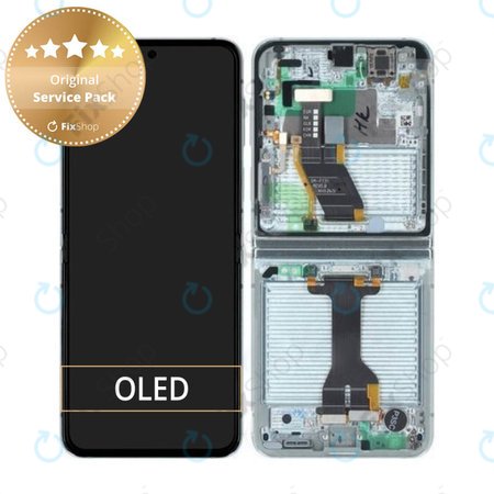 Samsung Galaxy Z Flip 5 F731B - LCD Displej + Dotykové Sklo + Rám (Mint) - GH82-31828D, GH82-31827D Genuine Service Pack