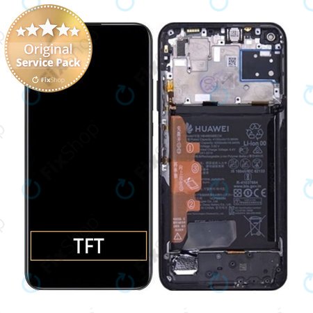 Huawei P40 lite - LCD Displej + Dotykové Sklo + Rám + Batéria (Midnight Black) - 02353KFU Genuine Service Pack