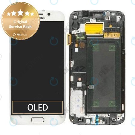 Samsung Galaxy S6 Edge G925F - LCD Displej + Dotykové Sklo + Rám (White Pearl) - GH97-17162B, GH97-17317B, GH97-17334B Genuine Service Pack