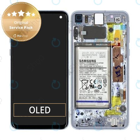 Samsung Galaxy S10e G970F - LCD Displej + Dotykové Sklo + Rám + Batéria (Prism Blue) - GH82-18843C, GH82-18843A Genuine Service Pack